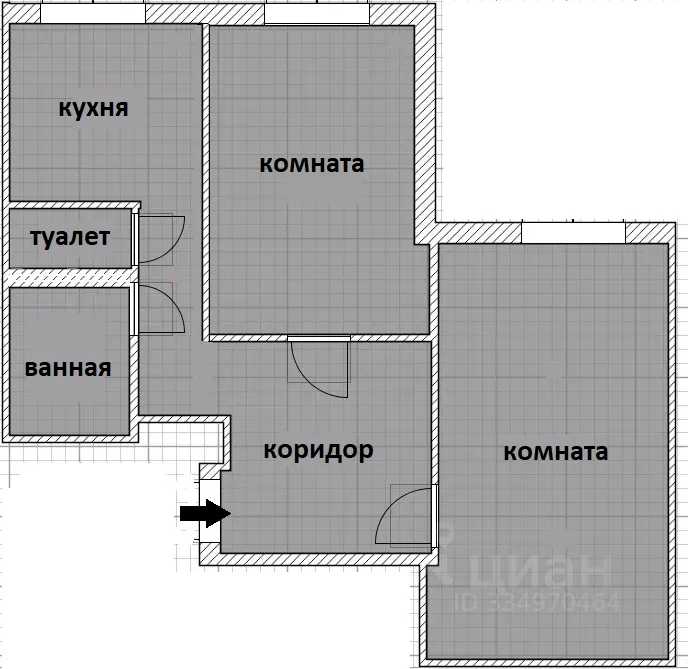 2-комнатная квартира, 56 м² — фотография 2