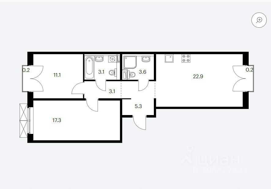 3-комнатная квартира, 67 м²