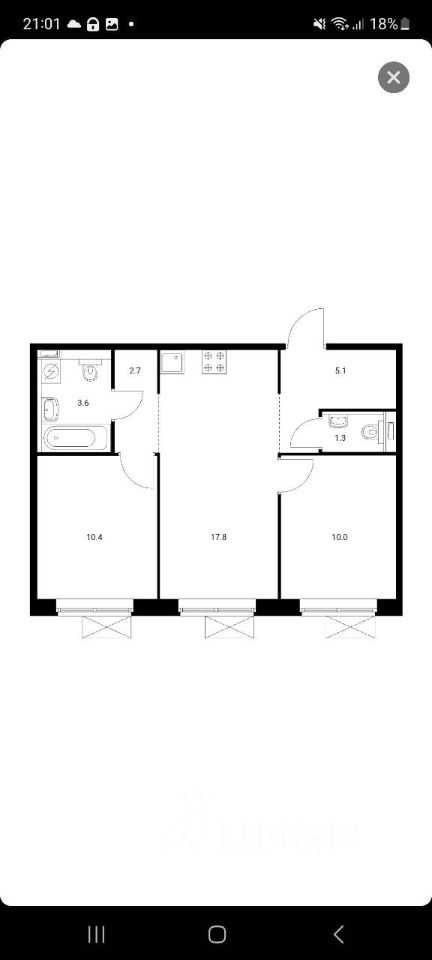2-комнатная квартира, 51 м²