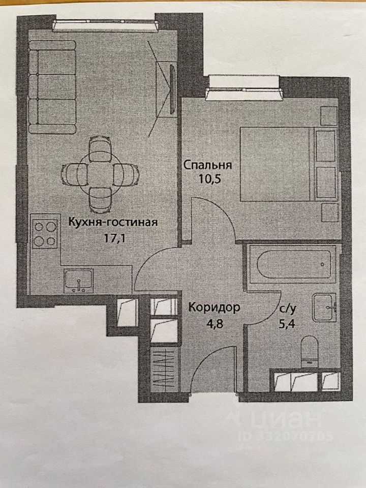 2-комнатная квартира, 38 м² — фотография 3