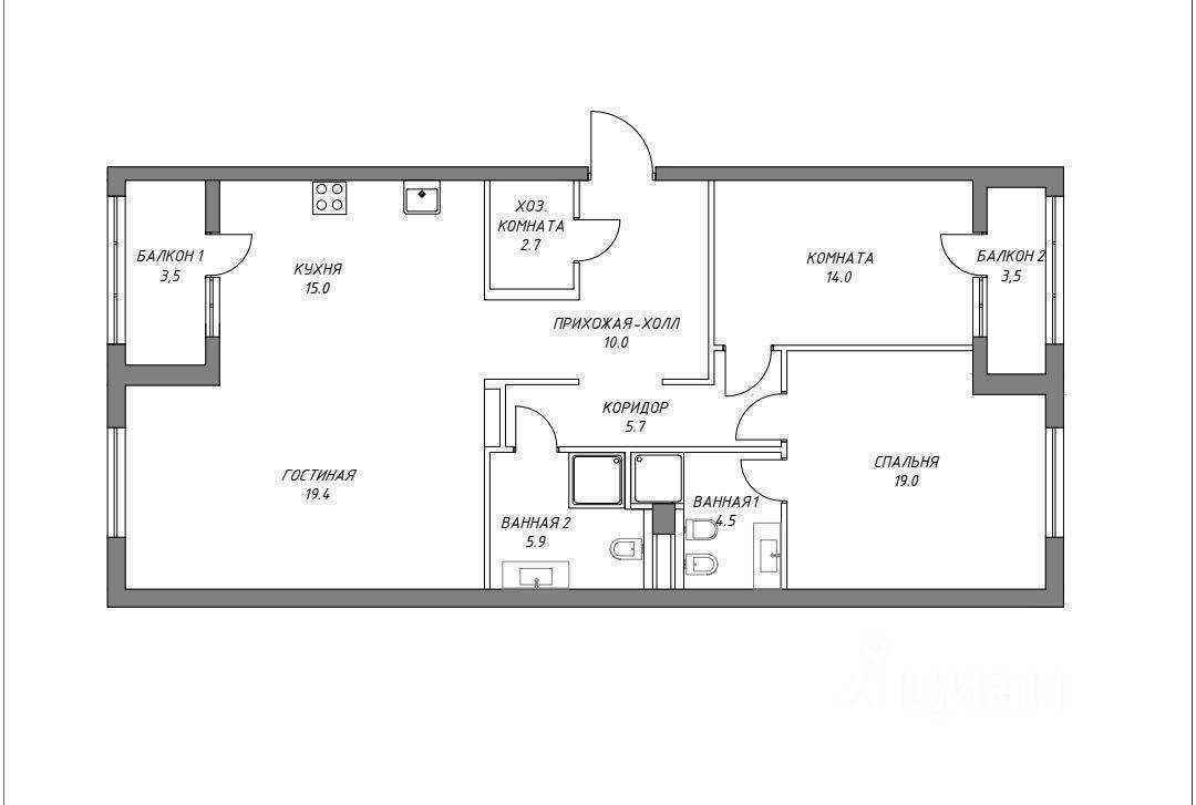 3-комнатная квартира, 100 м² — фотография 2