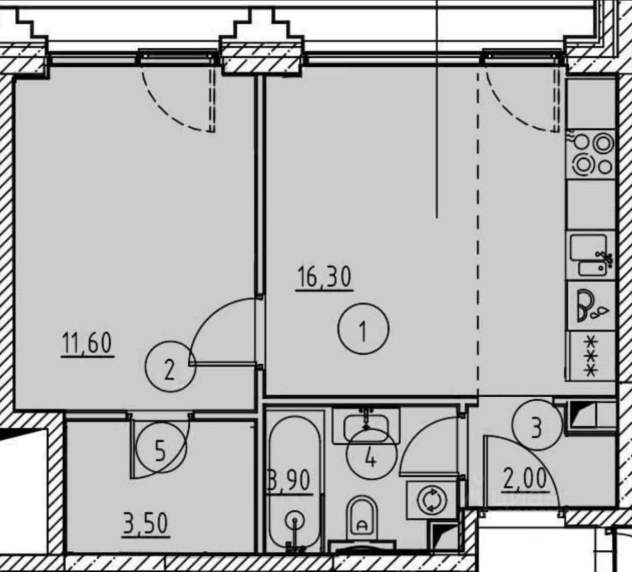 2-комнатная квартира, 37 м² — фотография 3