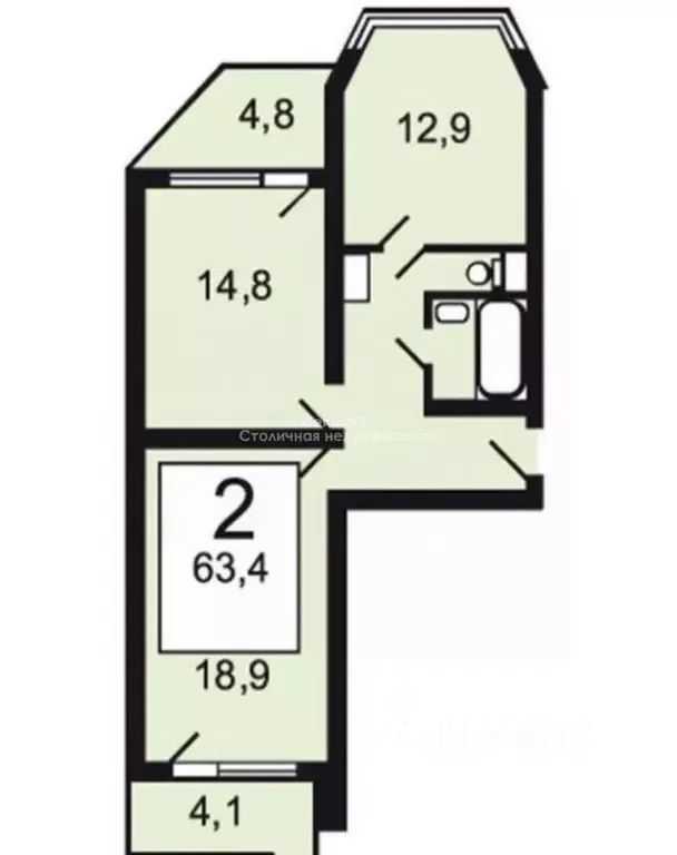 2-комнатная квартира, 60,2 м² — фотография 3