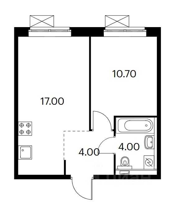 1-комнатная квартира, 35,7 м²