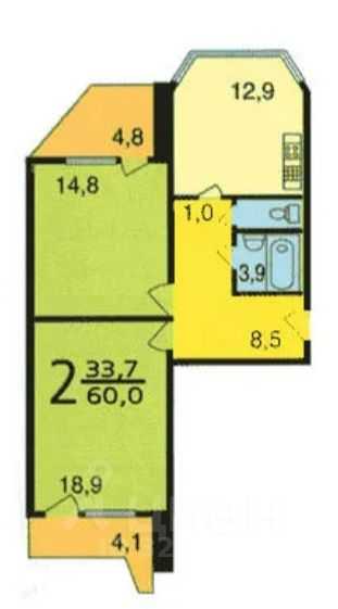 2-комнатная квартира, 60 м² — фотография 2