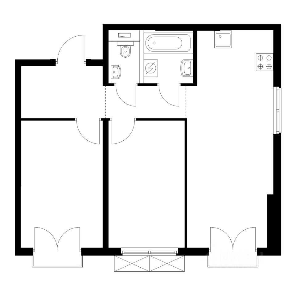 2-комнатная квартира, 56 м²