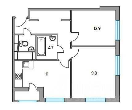 2-комнатная квартира, 49 м²
