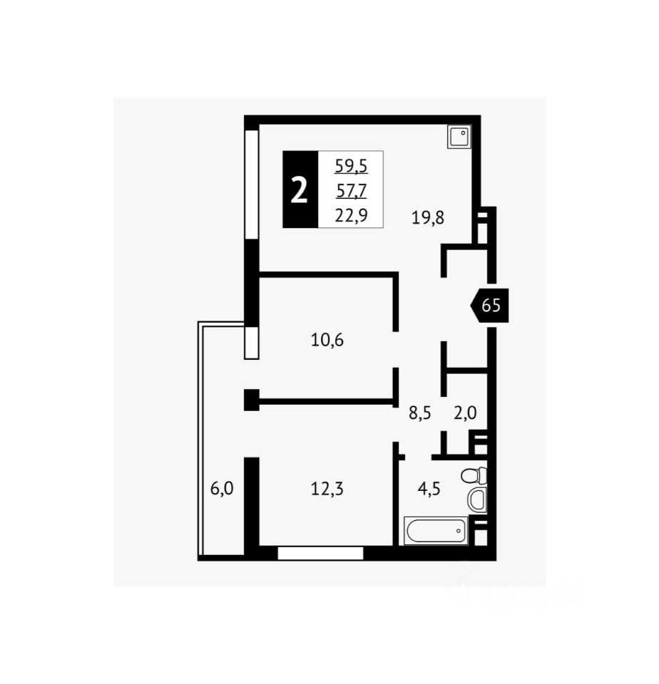 3-комнатная квартира, 58 м²
