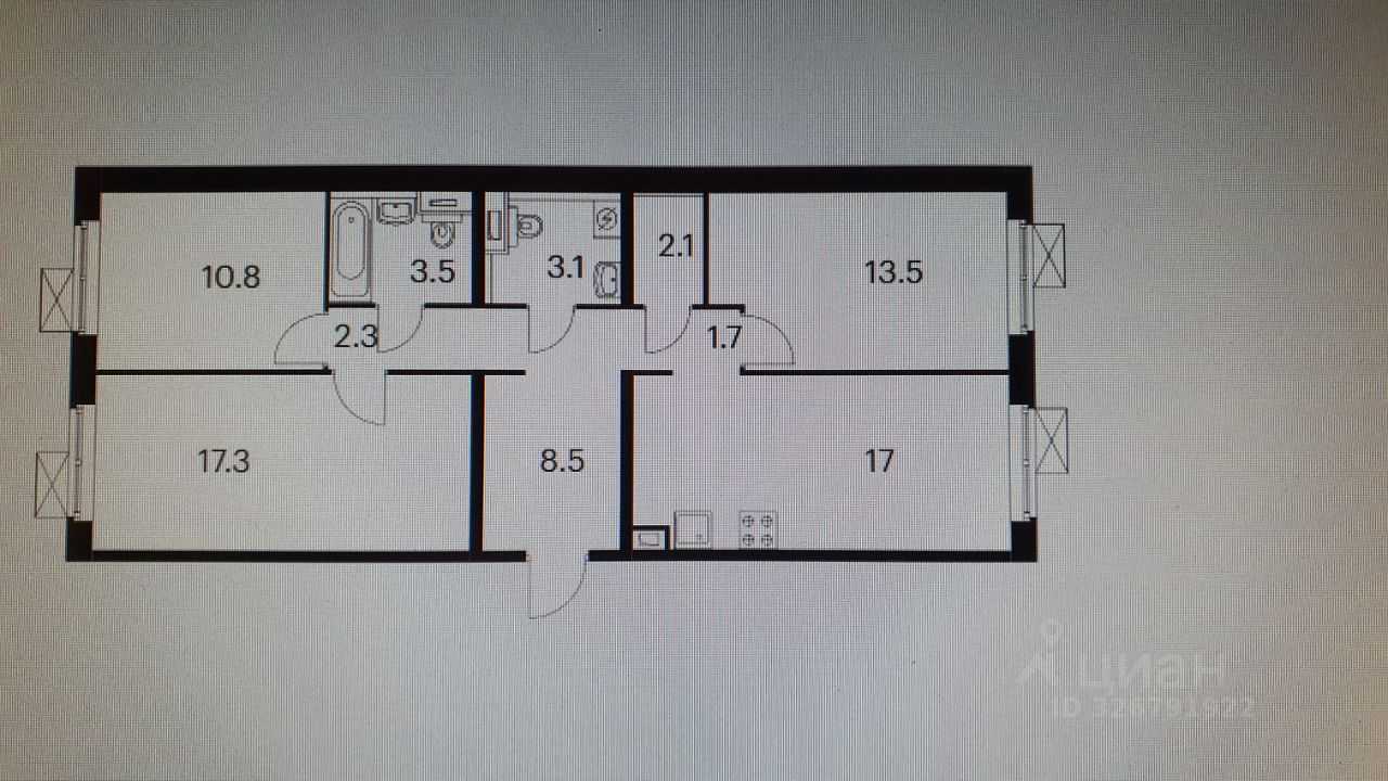 3-комнатная квартира, 79,8 м²