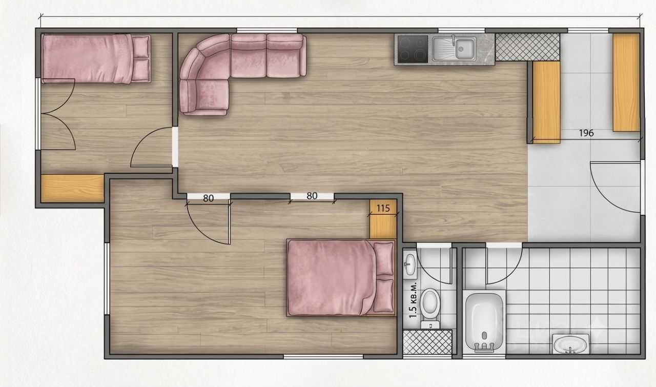 3-комнатная квартира, 59 м² — фотография 2