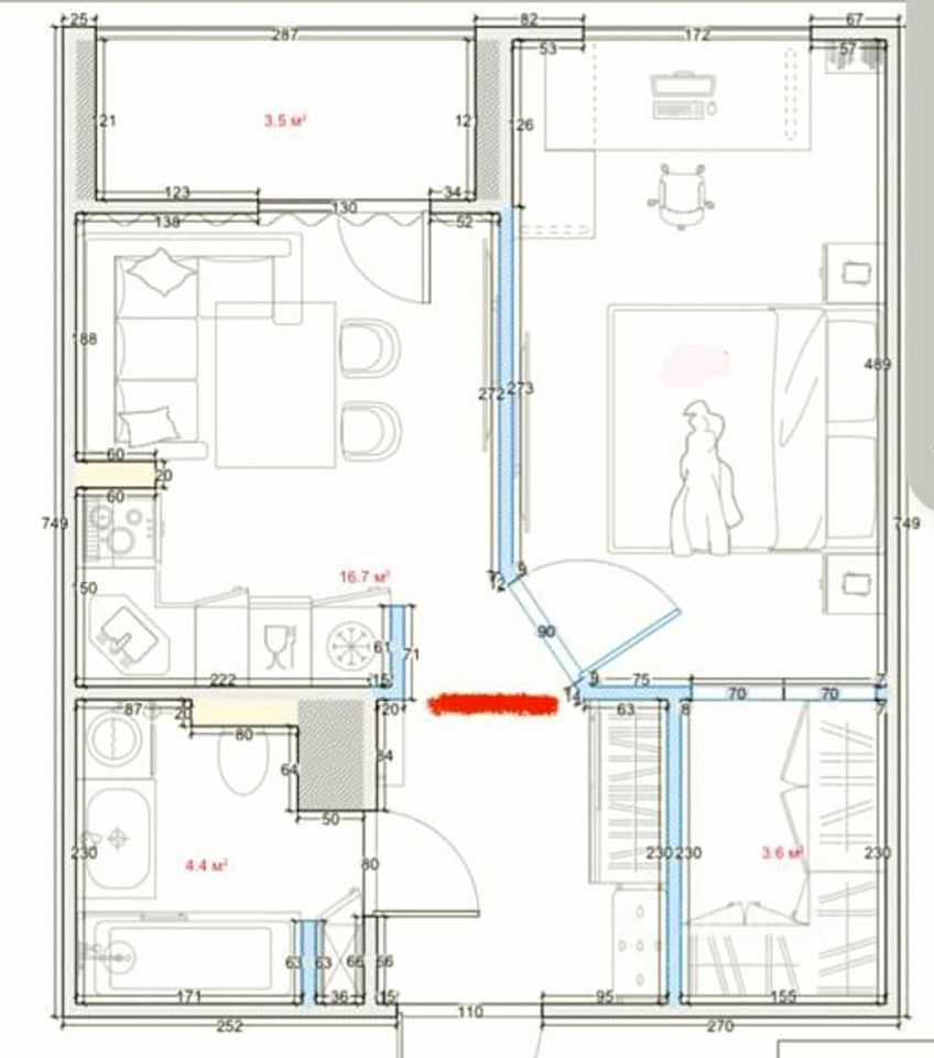 1-комнатная квартира, 43 м² — фотография 3