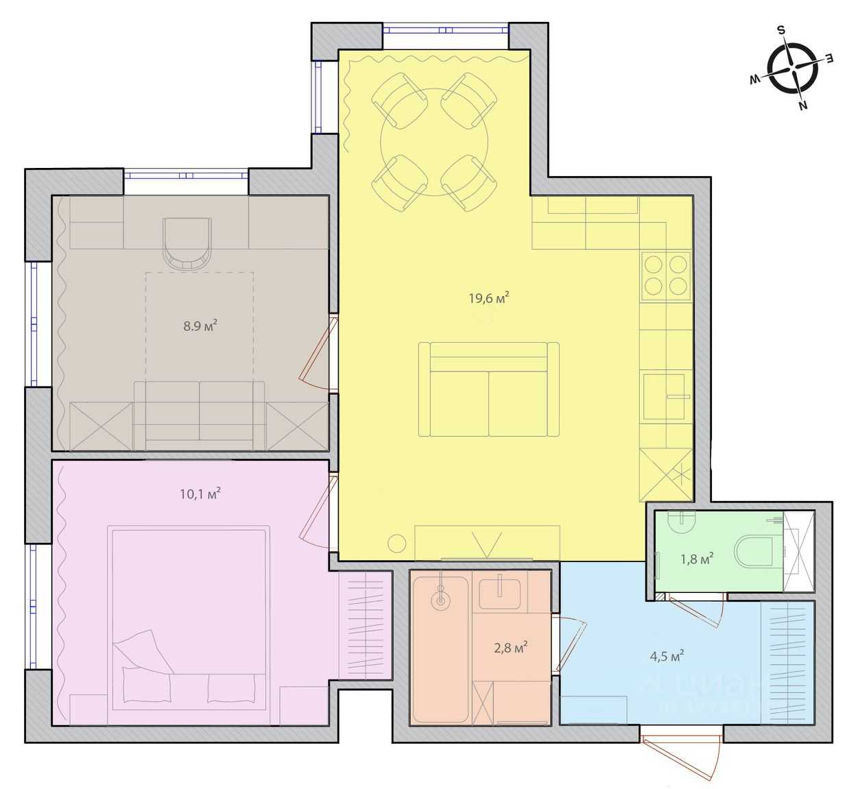 2-комнатная квартира, 48 м² — фотография 2
