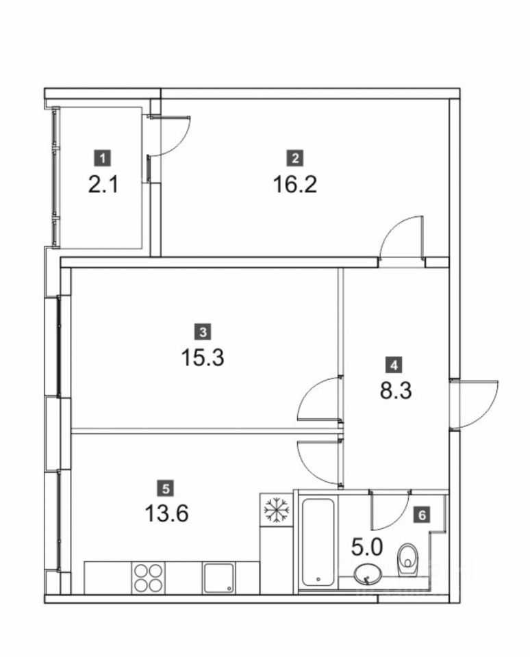 2-комнатная квартира, 60,5 м²