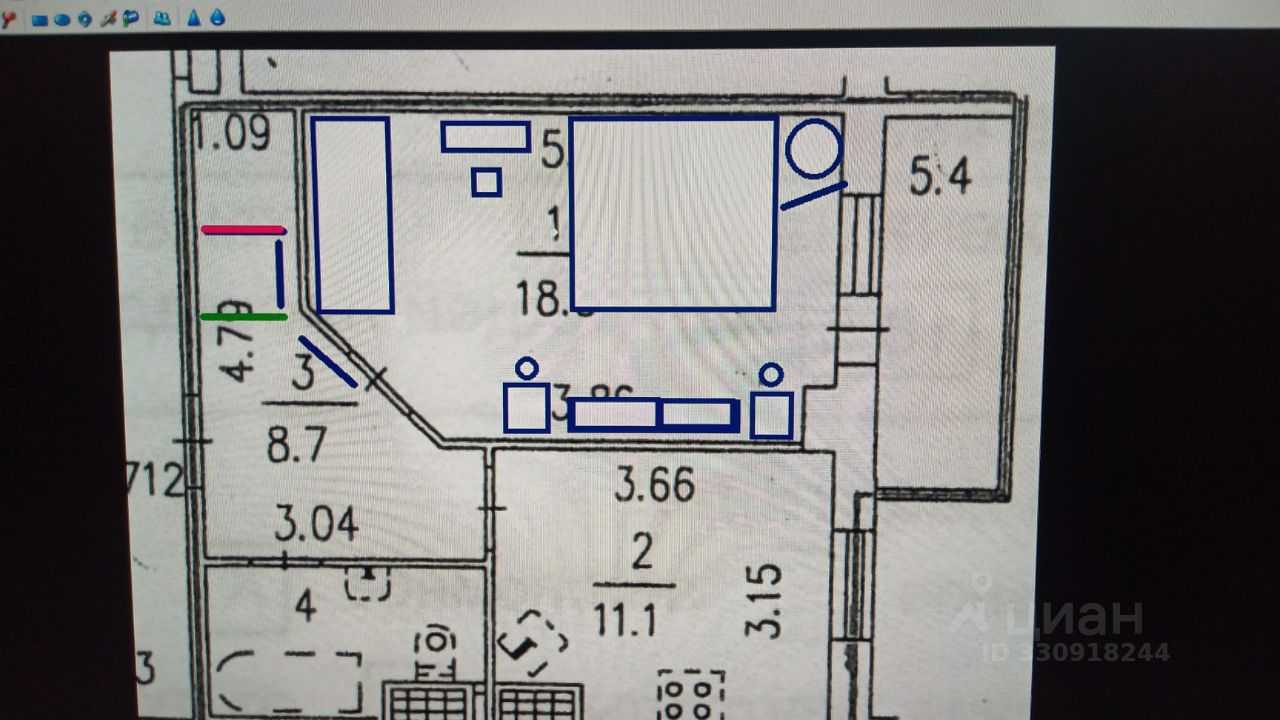 1-комнатная квартира, 43,3 м²