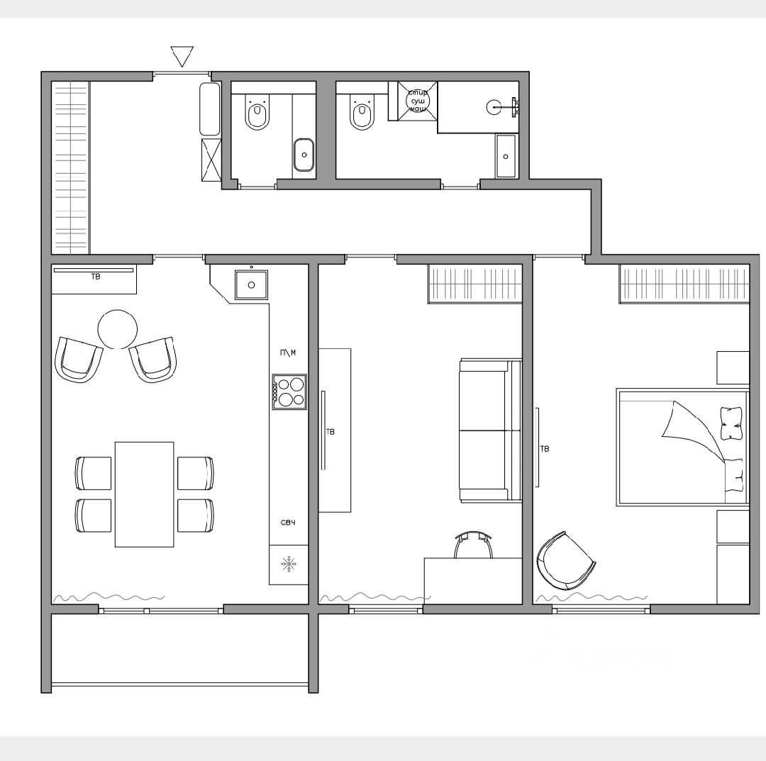 2-комнатная квартира, 75,1 м²