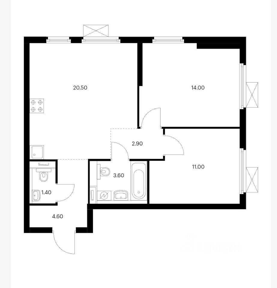 2-комнатная квартира, 58 м²