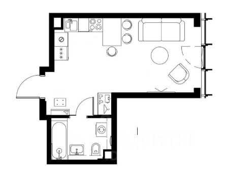 1-комнатная квартира, 27,1 м² — фотография 2