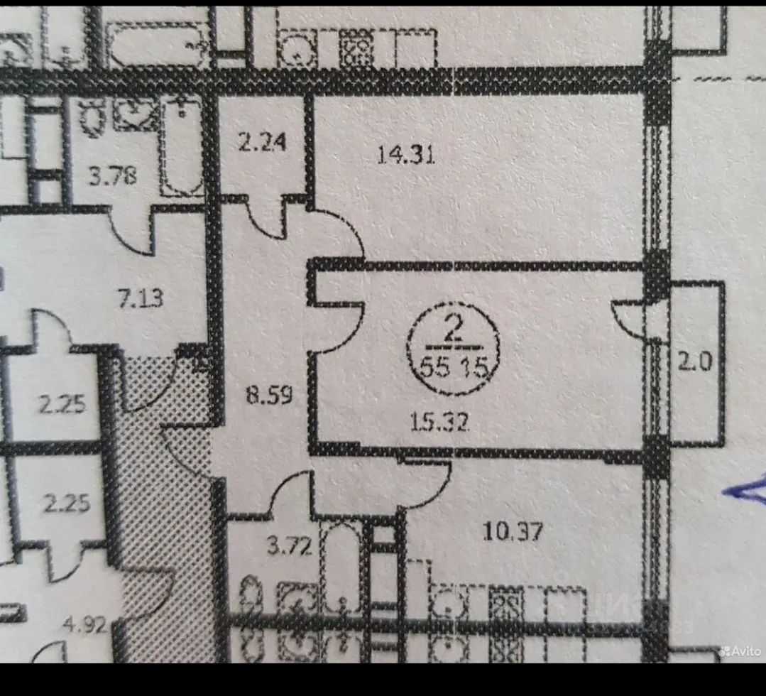 2-комнатная квартира, 55,1 м²