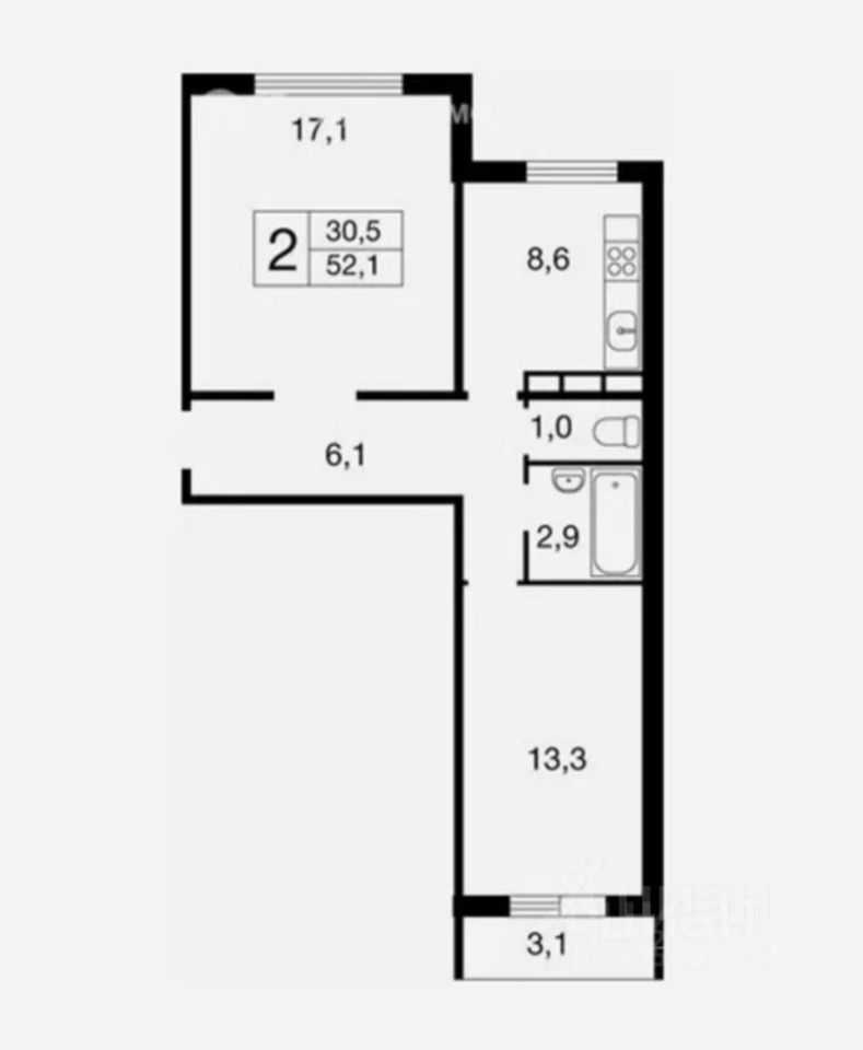2-комнатная квартира, 52,3 м² — фотография 2