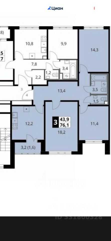 3-комнатная квартира, 70 м² — фотография 3