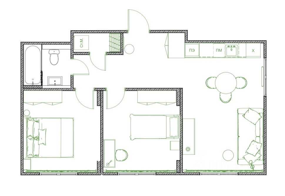 3-комнатная квартира, 54 м²