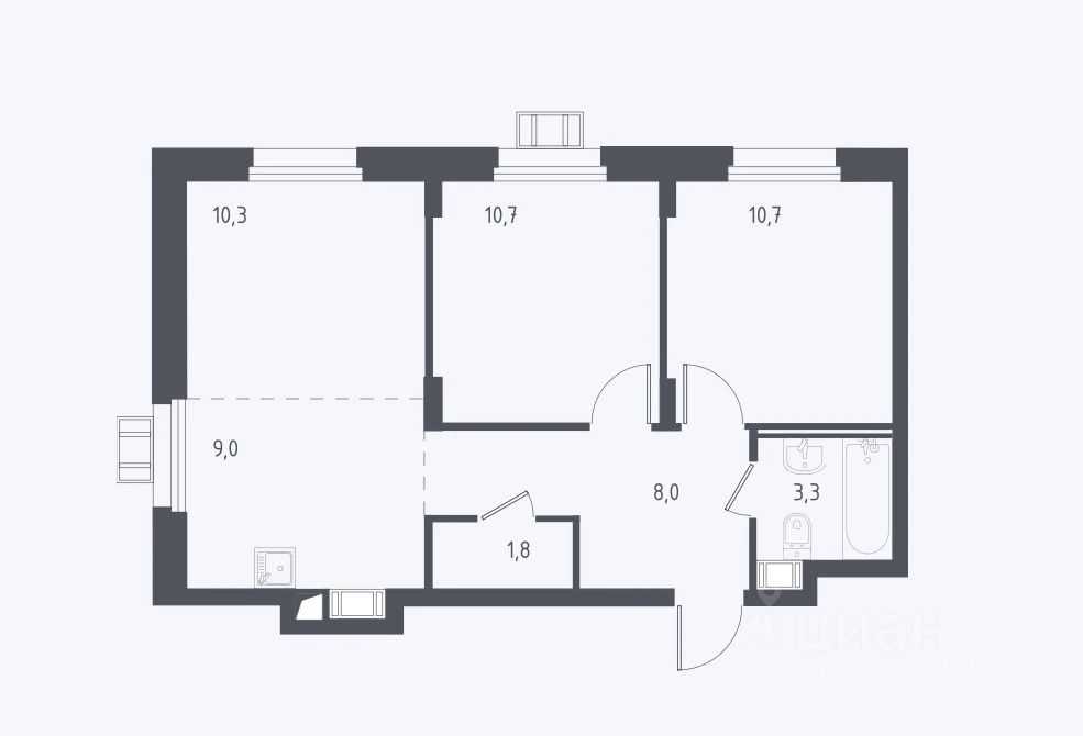 3-комнатная квартира, 54,3 м² — фотография 3