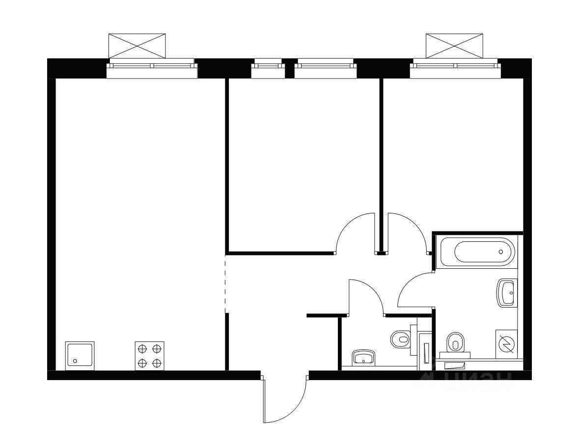 2-комнатная квартира, 56 м²