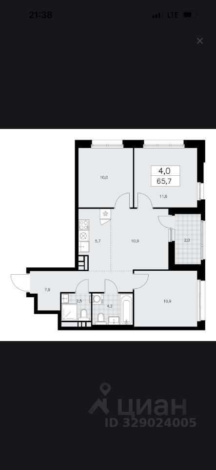 3-комнатная квартира, 68 м²