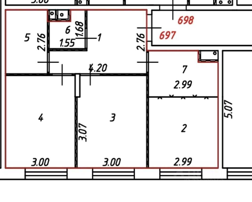 2-комнатная квартира, 55,5 м² — фотография 2